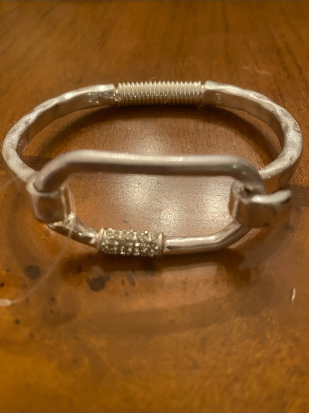 Sterling Silver Textured Bracelet with Pave Accent
